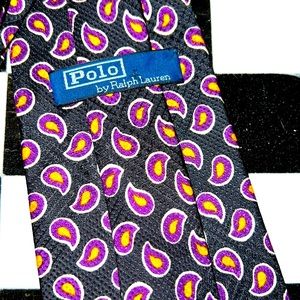 Polo Ralph Lauren Men’s 100% Silk Black Purple & Gold Paisley Necktie